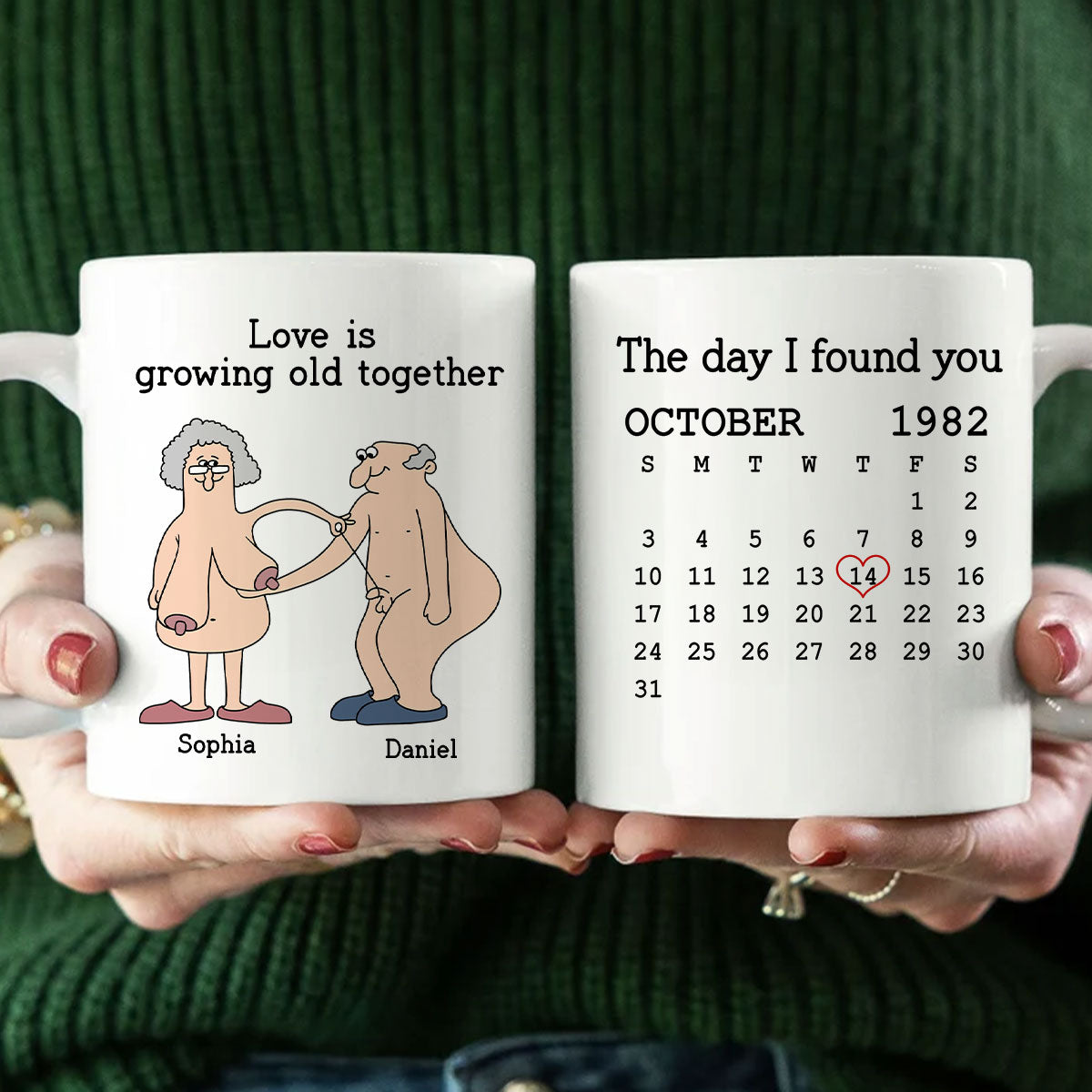 Love Is Growing Old Together Anniversary Calendar Keepsake Personalized Mug