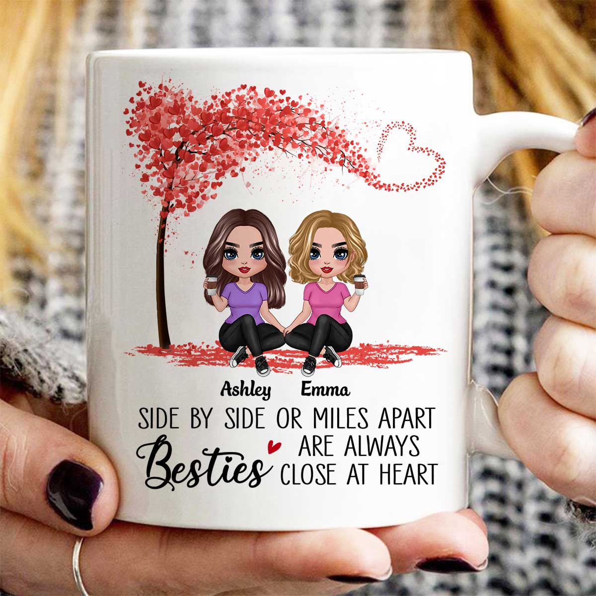 Doll Besties Sisters Sitting Miles Apart Close At Heart Personalized Mug