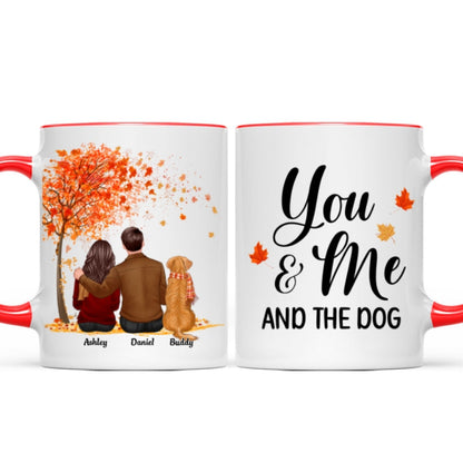You Me And The Dog Cat Fall Season Couple Back View Pet Lover Personalized Mug