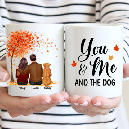 You Me And The Dog Cat Fall Season Couple Back View Pet Lover Personalized Mug