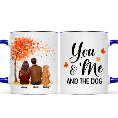 You Me And The Dog Cat Fall Season Couple Back View Pet Lover Personalized Mug