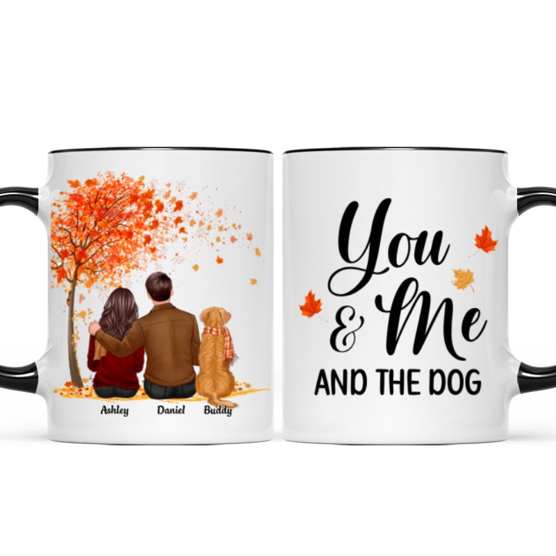 You Me And The Dog Cat Fall Season Couple Back View Pet Lover Personalized Mug