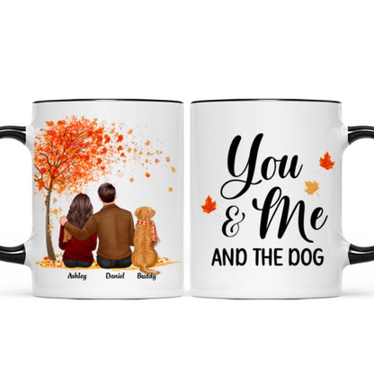 You Me And The Dog Cat Fall Season Couple Back View Pet Lover Personalized Mug