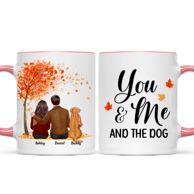 You Me And The Dog Cat Fall Season Couple Back View Pet Lover Personalized Mug
