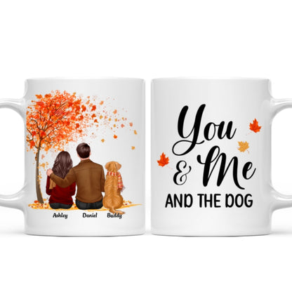 You Me And The Dog Cat Fall Season Couple Back View Pet Lover Personalized Mug