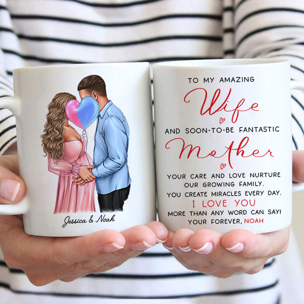 Personalized Pregnant Wife Mug, Kissing Couple, Expecting From Husband Gift, Mom To Be Vday Gift, Romantic Pregnancy Gift