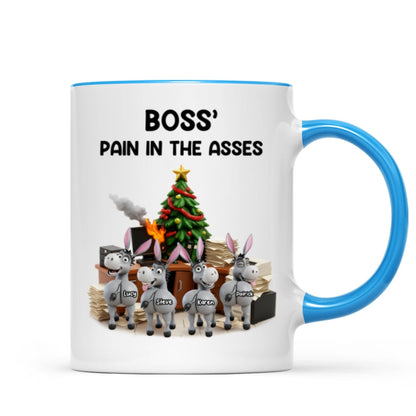 Funny Boss Christmas Pain in the Asses - Personalized Mug - Custom Employee Gift Exchange, White Elephant Gift