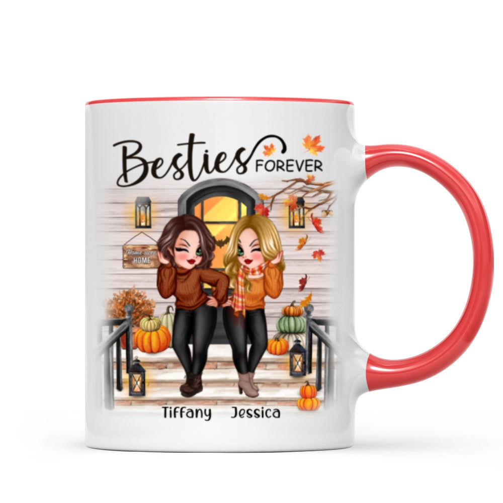 Fall Season Pretty Standing Best Friends Sisters Front Porch Personalized Mug (11oz)