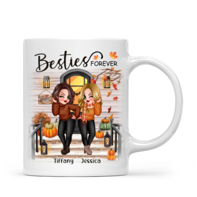 Fall Season Pretty Standing Best Friends Sisters Front Porch Personalized Mug (11oz)
