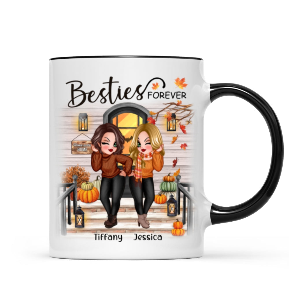 Fall Season Pretty Standing Best Friends Sisters Front Porch Personalized Mug (11oz)