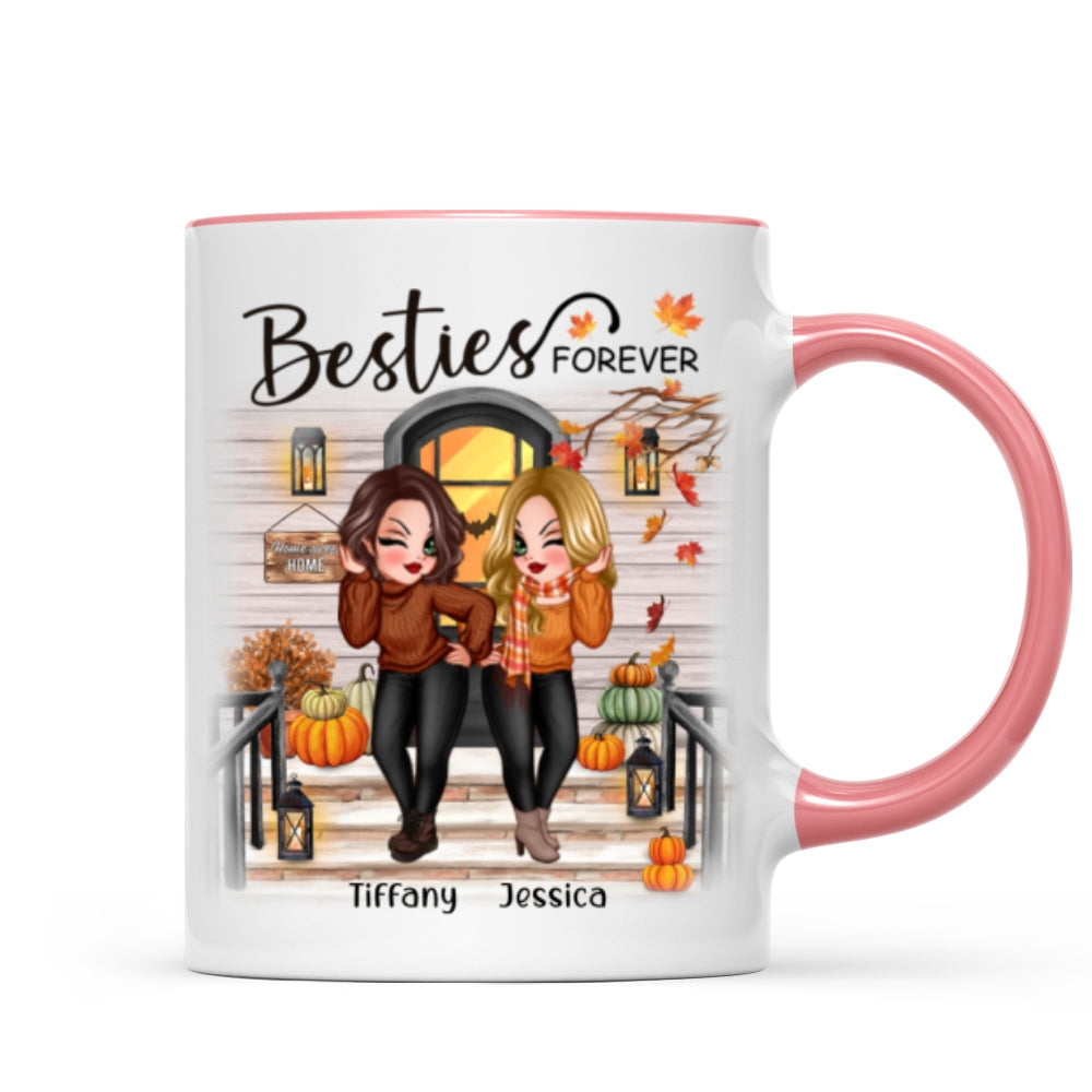 Fall Season Pretty Standing Best Friends Sisters Front Porch Personalized Mug (11oz)