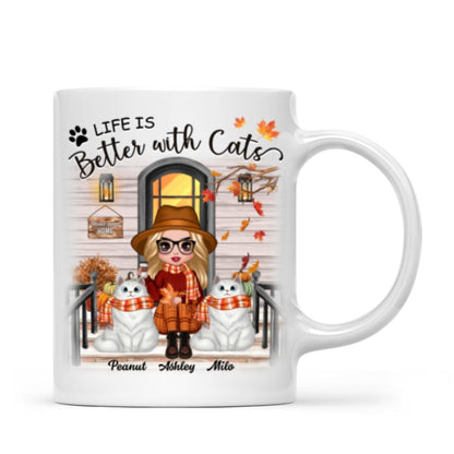 Fall Season Doll Cat Mom Front Porch Personalized Mug