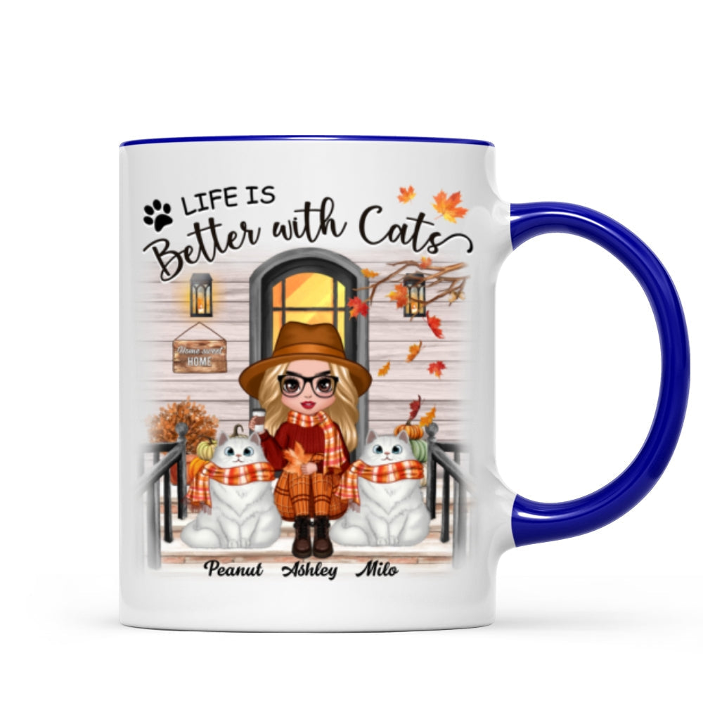 Fall Season Doll Cat Mom Front Porch Personalized Mug