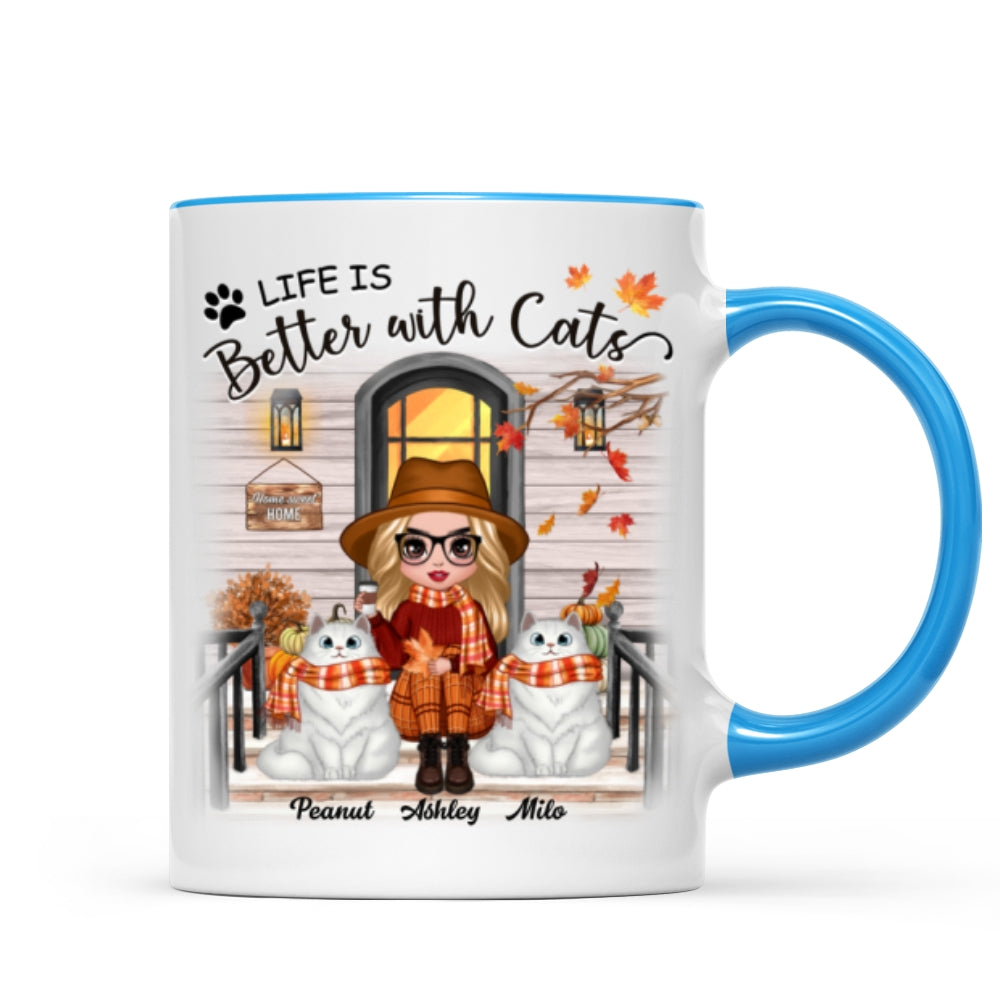 Fall Season Doll Cat Mom Front Porch Personalized Mug