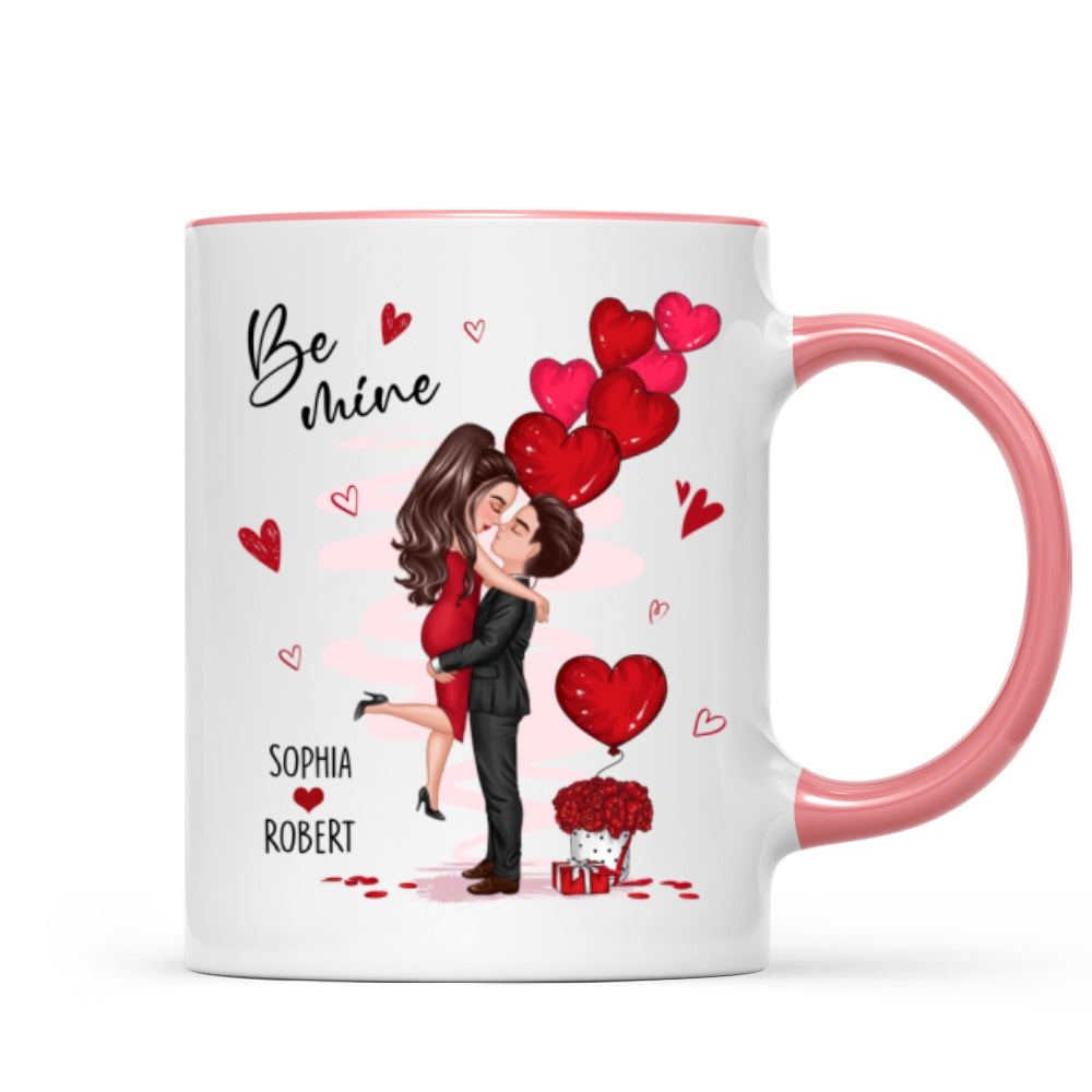 Be Mine Doll Couple Hugging Kissing Personalized Mug - Gift For Him Gift For Her
