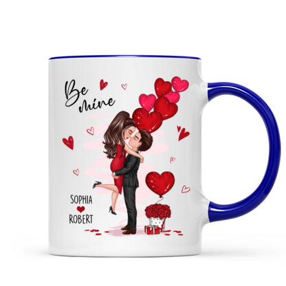Be Mine Doll Couple Hugging Kissing Personalized Mug - Gift For Him Gift For Her