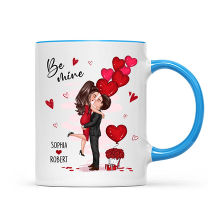 Be Mine Doll Couple Hugging Kissing Personalized Mug - Gift For Him Gift For Her