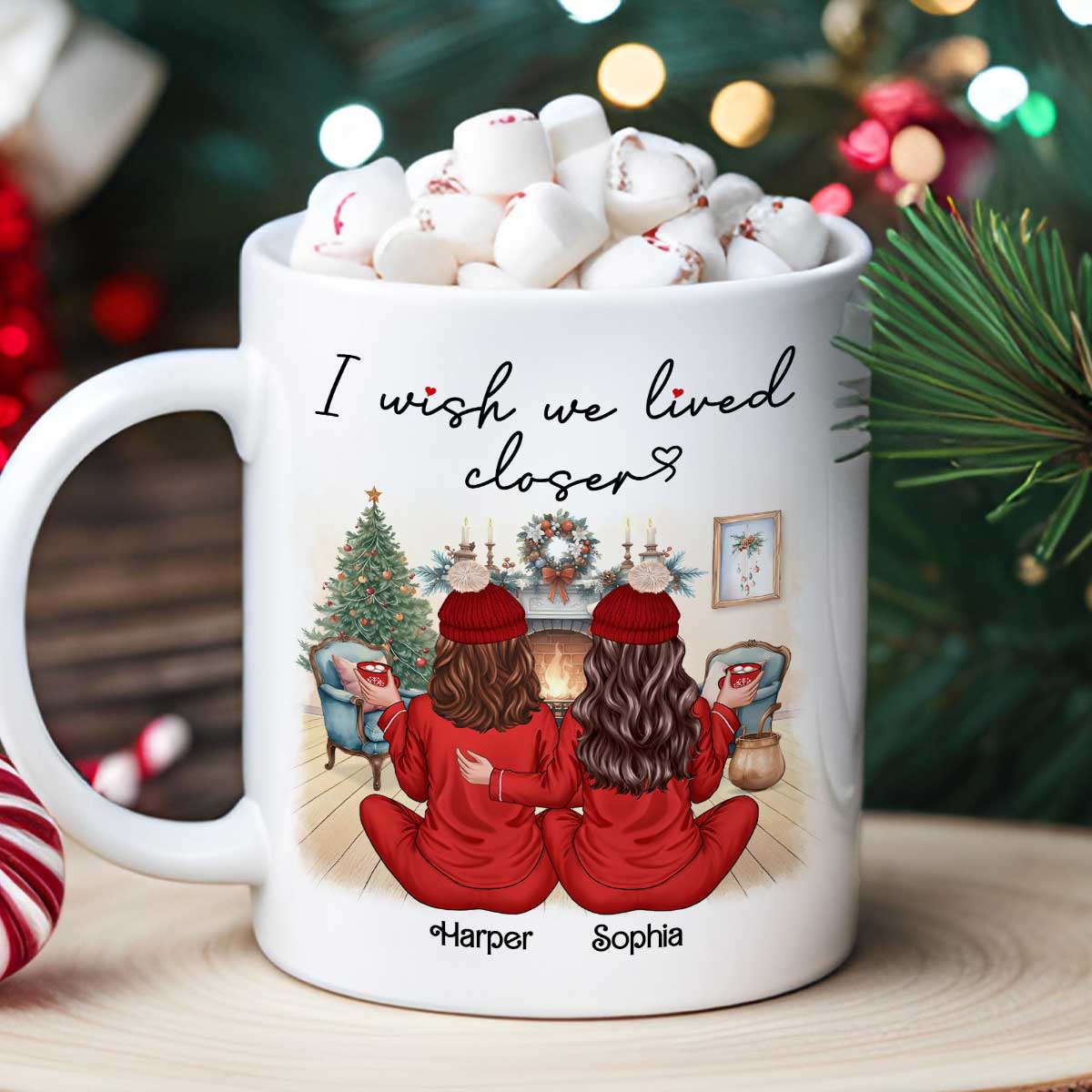 I Wish We Lived Closer Back View Pajamas Besties Personalized Mug, Christmas Gift For Besties, Best Friends