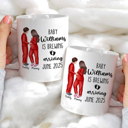 Baby Is Brewing Pregnancy Couple Personalized Mug Expecting Mom Gift, Expecting Parents Gift, Gift