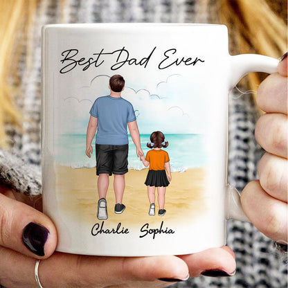 Beach Landscape Best Dad Ever Dad And Son Daughter Walking Personalized Mug