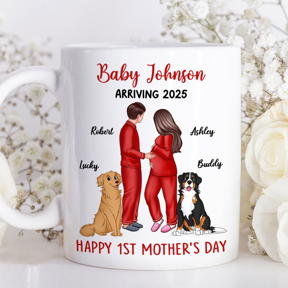 Baby Arriving Happy First Mother's Day Personalized Mug, Gift For Pregnant Mom, Expecting Mom