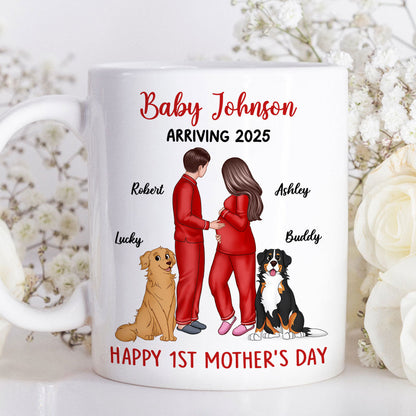 Baby Arriving Happy First Mother's Day Personalized Mug, Gift For Pregnant Mom, Expecting Mom