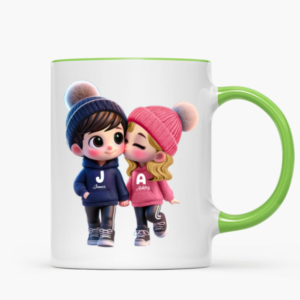 3D Effect Cute Cartoon Couple Walking Personalized Mug, Perfect Valentine'Day Gift for him, Gift for her