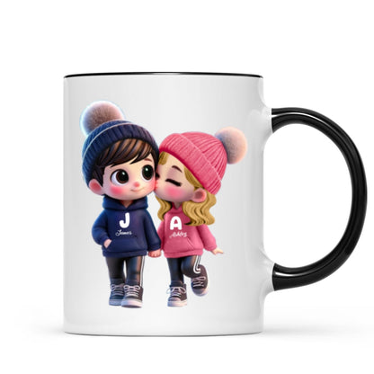 3D Effect Cute Cartoon Couple Walking Personalized Mug, Perfect Valentine'Day Gift for him, Gift for her