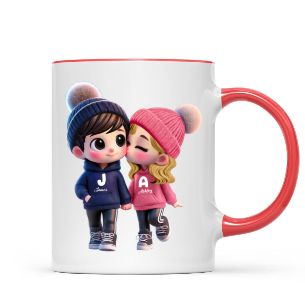 3D Effect Cute Cartoon Couple Walking Personalized Mug, Perfect Valentine'Day Gift for him, Gift for her