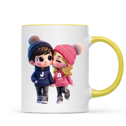 3D Effect Cute Cartoon Couple Walking Personalized Mug, Perfect Valentine'Day Gift for him, Gift for her