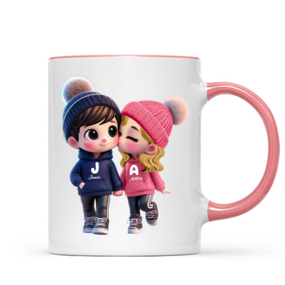 3D Effect Cute Cartoon Couple Walking Personalized Mug, Perfect Valentine'Day Gift for him, Gift for her
