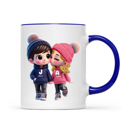 3D Effect Cute Cartoon Couple Walking Personalized Mug, Perfect Valentine'Day Gift for him, Gift for her