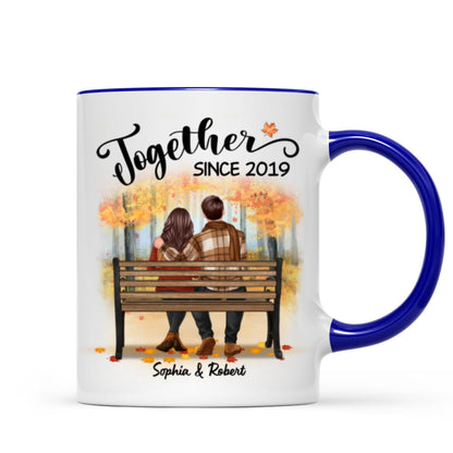 Fall Season Couple Sitting Back View Forest Personalized Mug