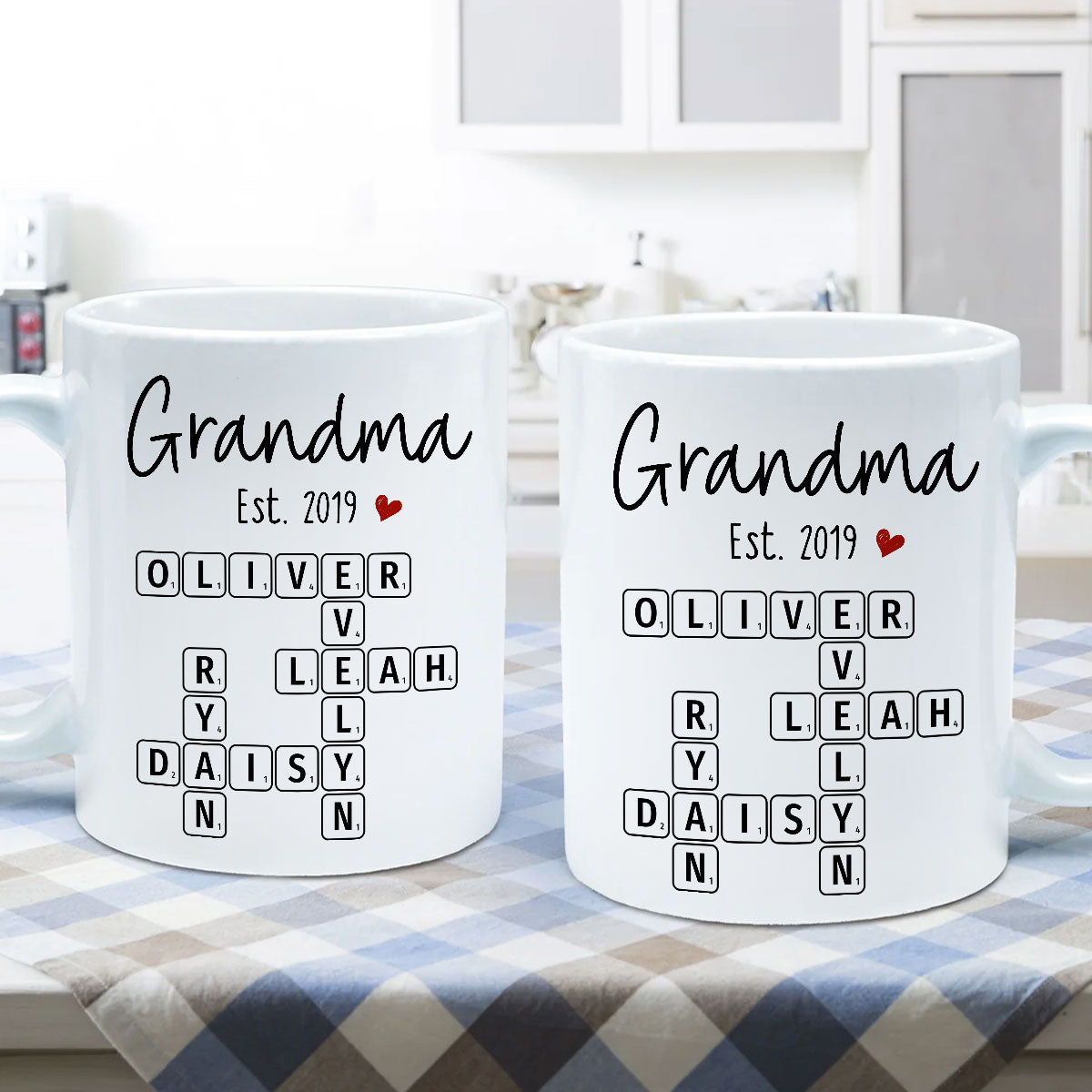 Grandma Mom Est. Crossword Puzzle Art Personalized Mug