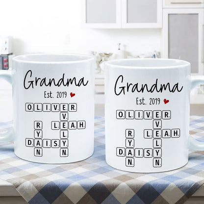 Grandma Mom Est. Crossword Puzzle Art Personalized Mug