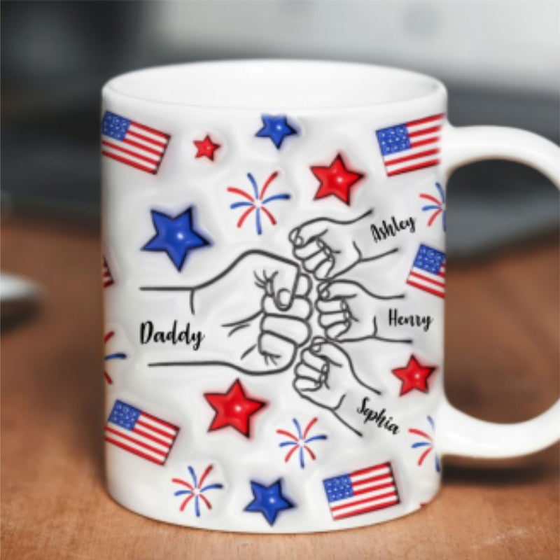 Proud Dad Grandpa Fist Bump Personalized 3D Inflated Effect Printed Mug