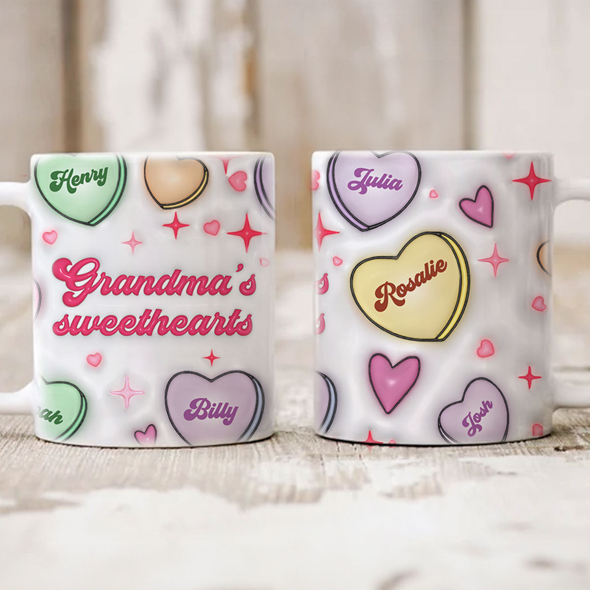 Grandma's Sweethearts Personalized 3D Inflated Effect Mug, Gift for Grandma