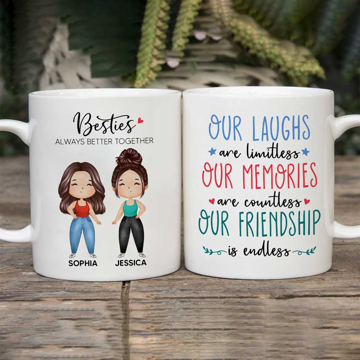 Our Laughs Are Limitless Doll Besties Watercolor Personalized Mug