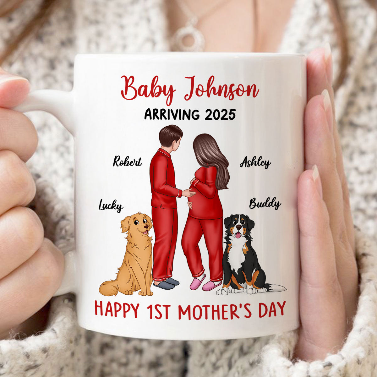 Baby Arriving Happy First Mother's Day Personalized Mug, Gift For Pregnant Mom, Expecting Mom