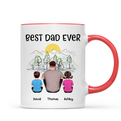 Best Dad Ever Mountain Sketch Back View Man Kids Dog Cat Personalized Mug