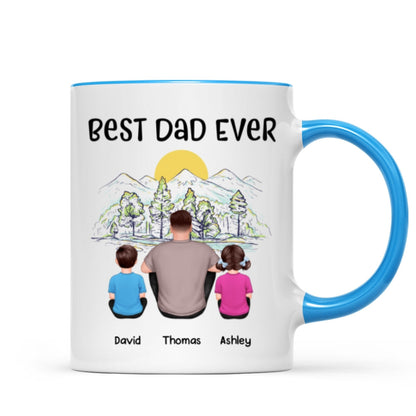 Best Dad Ever Mountain Sketch Back View Man Kids Dog Cat Personalized Mug
