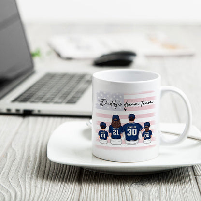 Daddy's Team Baseball Family Sitting Personalized Mug, Gift For Dad, Grandpa, Husband