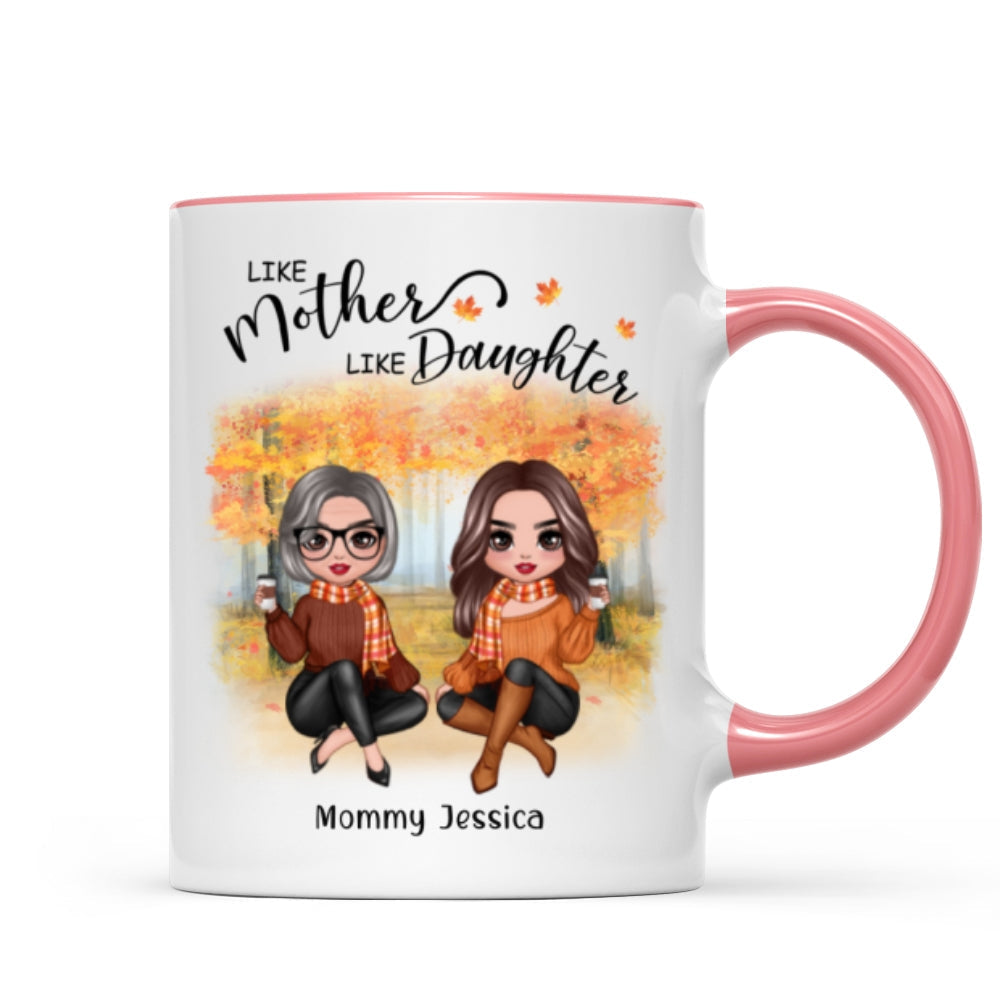 Fall Season Doll Like Mother Like Daughters Sitting Personalized Mug (11oz)