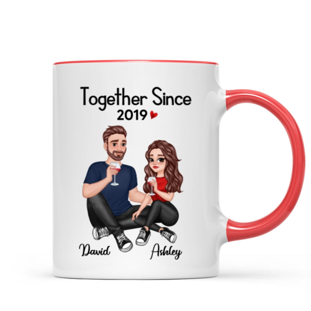 Cartoon Couple Sitting Anniversary Gift For Him Gift For Her Personalized Mug