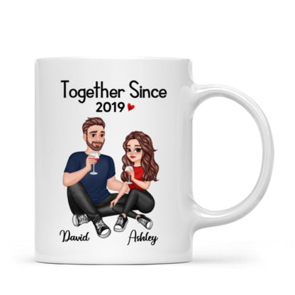 Cartoon Couple Sitting Anniversary Gift For Him Gift For Her Personalized Mug