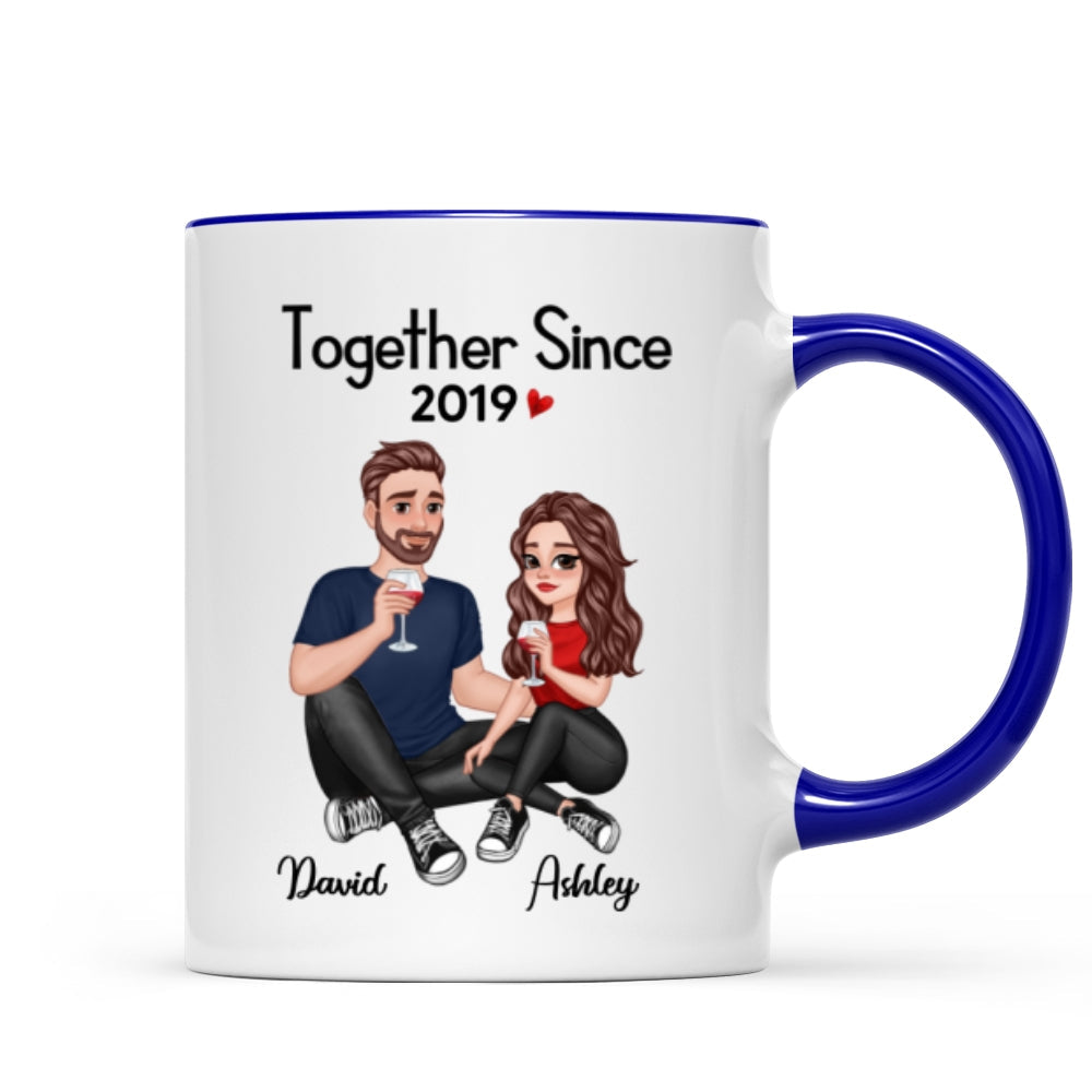 Cartoon Couple Sitting Anniversary Gift For Him Gift For Her Personalized Mug