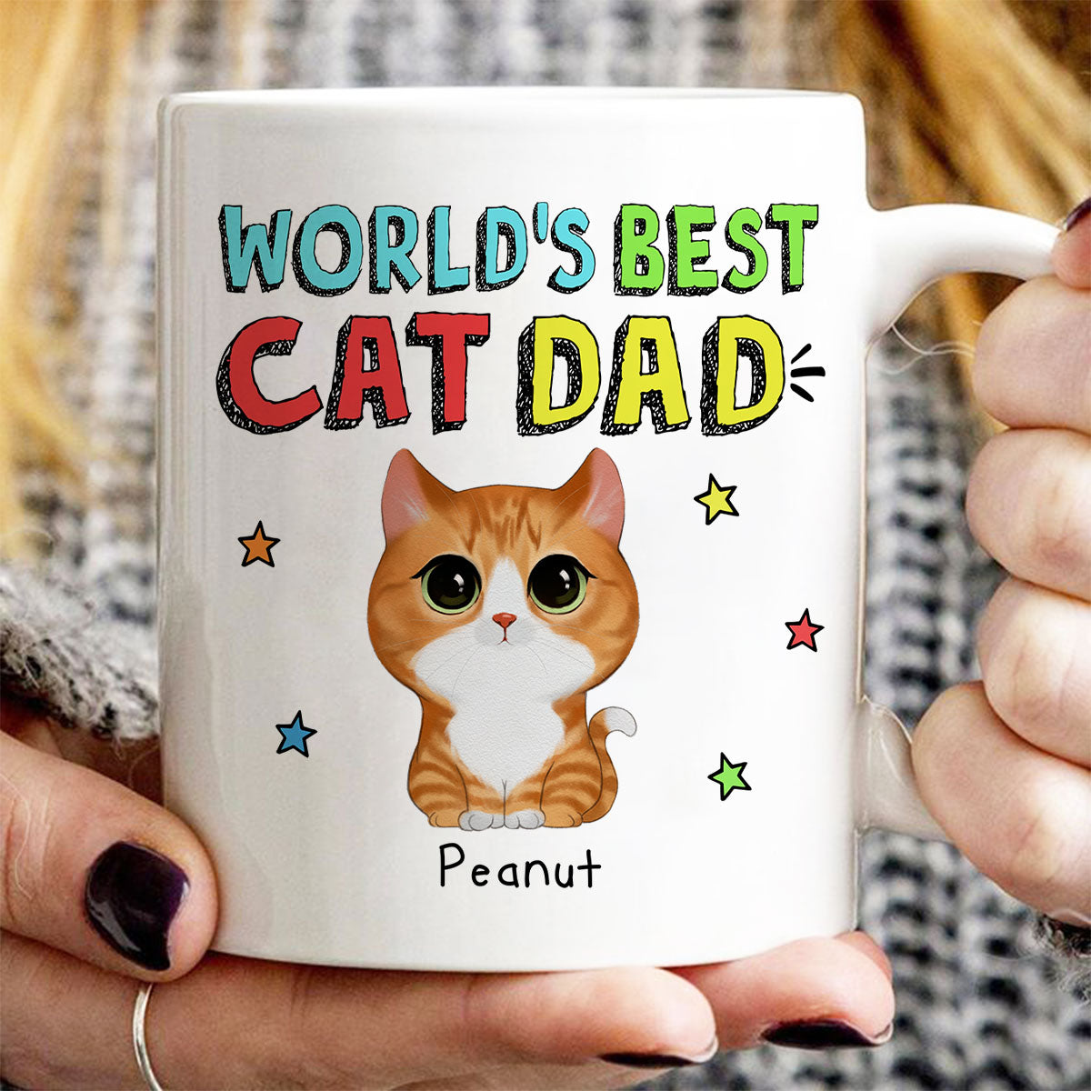 Colorful Watercolor Cute Cats World's Best Cat Dad Personalized Mug