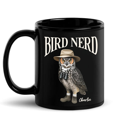 Bird Nerd Funny Bird Watcher, Bird Twitcher Gift for Bird Lover Personalized Black Mug