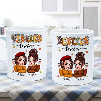 Pretty Besties Sisters Fall Season Pattern Personalized Mug