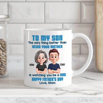 To My Son Happy Father's Day Cartoon Style Personalized Mug, Heartfelt Father's Day Gift For Son